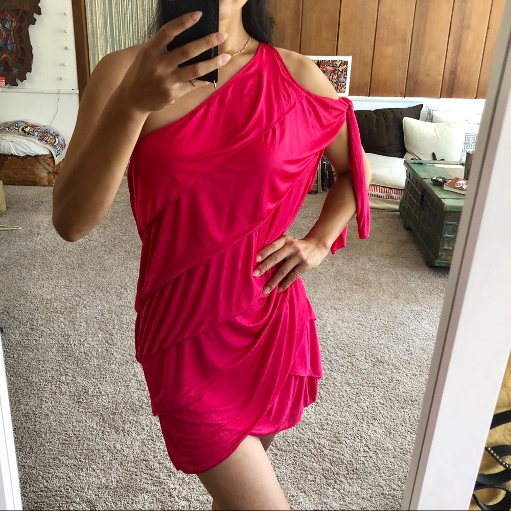 BCBGMaxAzria One Shoulder Hot Pink Dress
